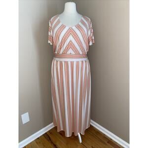 Lane Bryant Peach & Brown Striped Maxi Dress Flutter Sleeve V-neck Size 18/20